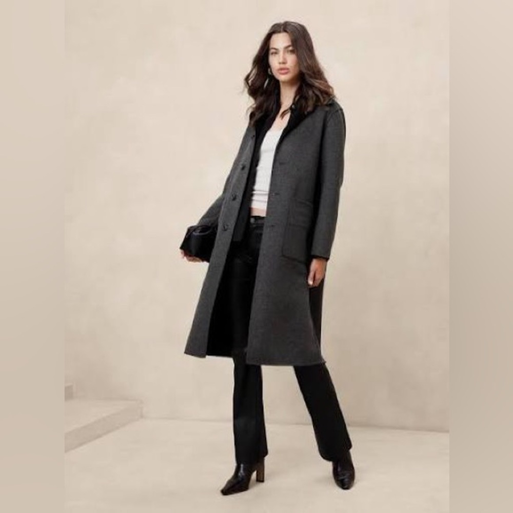 Banana Republic Factory Reversible Double Face Wool Blend Coat - Picture 3 of 8